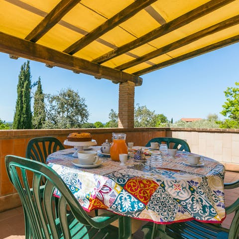 Eat outside each day on your covered terrace