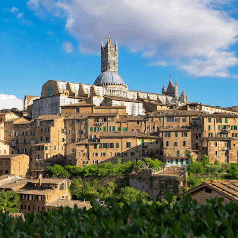 Lose yourself in the medieval magic of Siena, just a 10km drive away