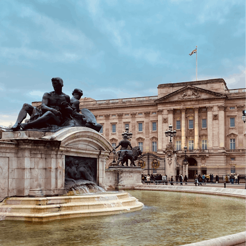 Wander the State Rooms of Buckingham Palace, a twelve-minute walk away