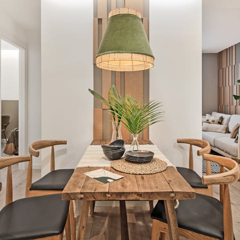 Gather around the elegant dining table for delicious family meals