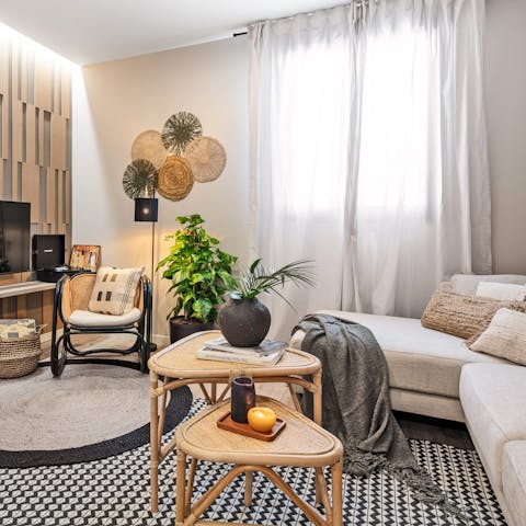 Snuggle up for a cosy evening in the stylish living area