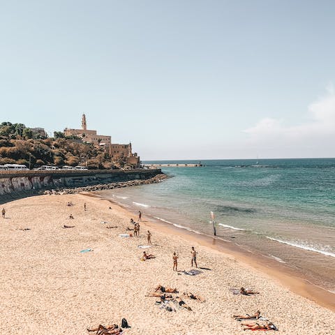 Stroll along the promenade for fifteen minutes to the beach that overlooks Old Jaffa