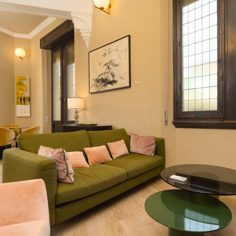 Curl up on the sofa with a good movie after a day in the Tuscan sun