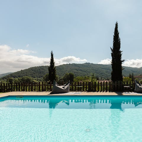 Enjoy breathtaking countryside views as you swim in the private pool