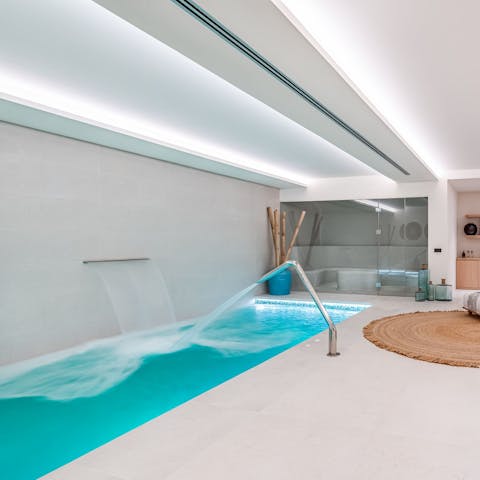 Take some time for self-care in your very one spa, complete with indoor pool and sauna