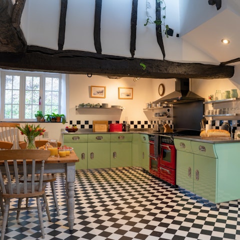 Cook up some delicious dishes in the rustic kitchen