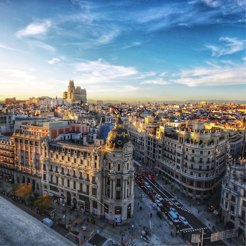 Stroll to Alcalá Street in minutes to shop on the longest avenue in Madrid