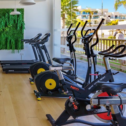 Squeeze in a morning workout in the communal fitness centre
