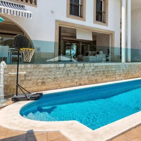 Make a splash by playing games in the private swimming pool