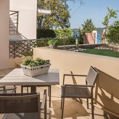 Enjoy the sunshine on your private balcony overlooking the garden