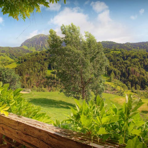 Sip your morning coffee while drinking in the Aravis mountain views