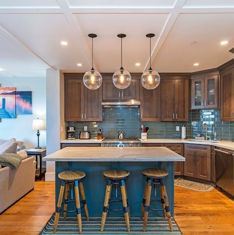 Keep the cooks company in the kitchen at the cool granite breakfast bar