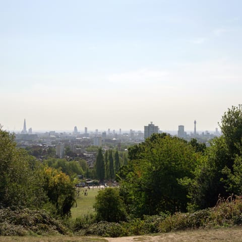 Admire London's city skyline from the top of nearby Parliament Hill