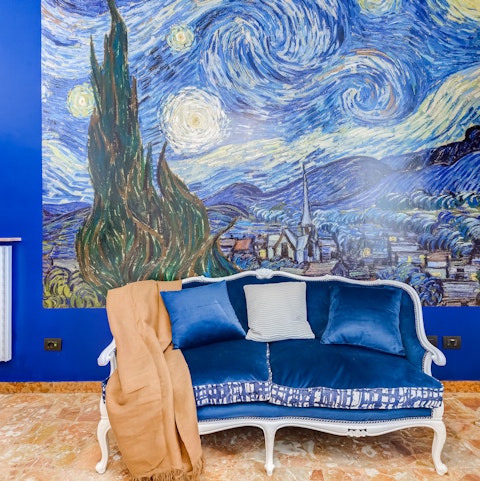 Admire the home's art-filled walls