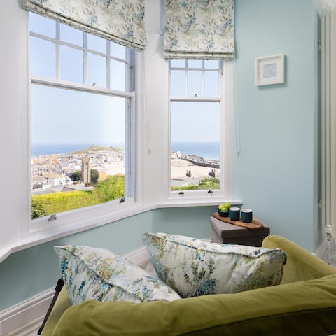 Take in the views of the sea and harbour from the Edwardian bay windows