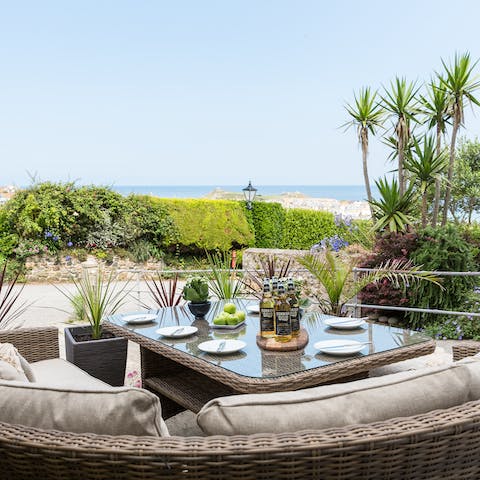 Enjoy the ocean vistas from the outdoor sofa