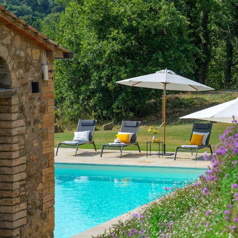 Spend the afternoon floating in the private swimming pool