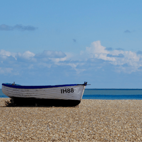 Spend an afternoon on Aldeburgh Beach, a fifteen-minute walk away