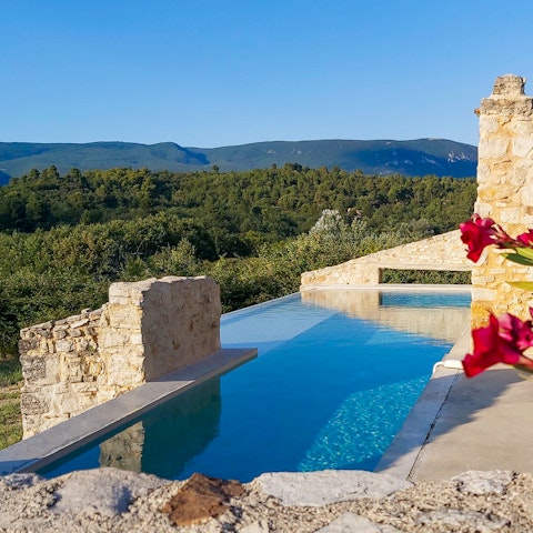 Admire countryside vistas as you swim in the private lap pool