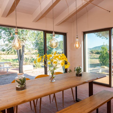 Savour views of the Tuscan countryside from the dining room