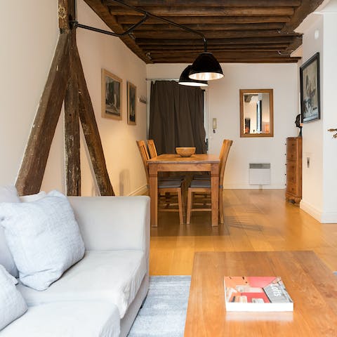 Appreciate the antique ceiling beams