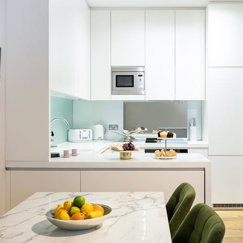 Whip up something tasty in the well-equipped kitchen