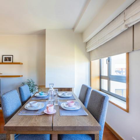 Enjoy group meals in the light-filled dining area
