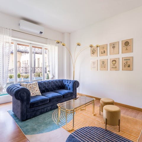 Sip wine in the elegant living space before dining out in Flaminio