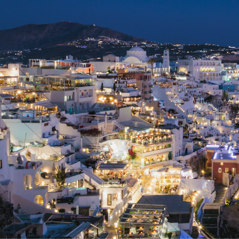 Explore the pretty town of Fira, less than a fifteen-minute drive away