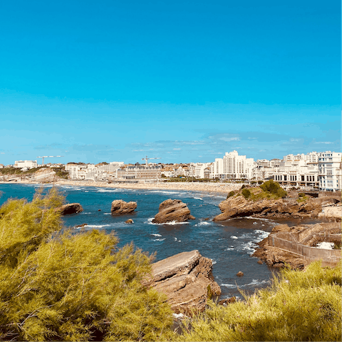 Grab a towel and sprawl out on La Grande Plage, a seven-minute walk away