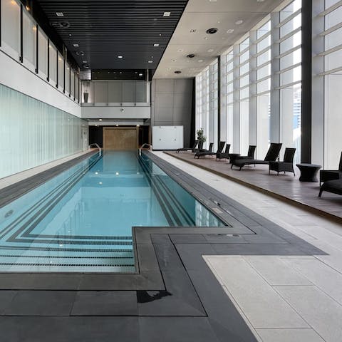 Start your day with a few laps of the communal indoor pool