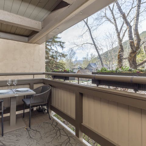 Admire mountain views from the private balcony