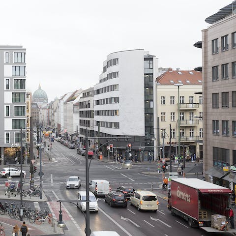 Enjoy street views from the private balcony