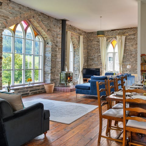 Gaze out at local Snowdonia from the home's original lancet windows