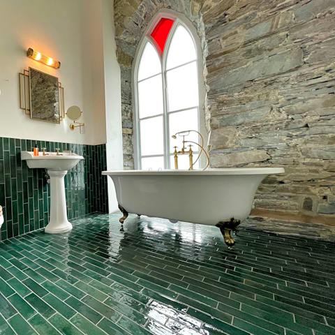 Tend to muscles sore from hiking in the clawfoot bathtub