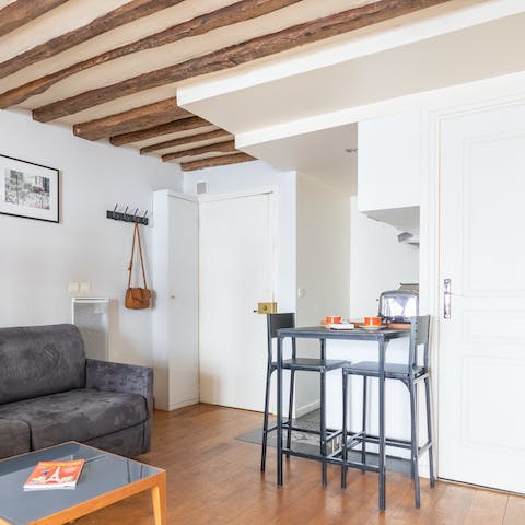 Nibble on brie and share a bottle of France’s finest wine in the small kitchen