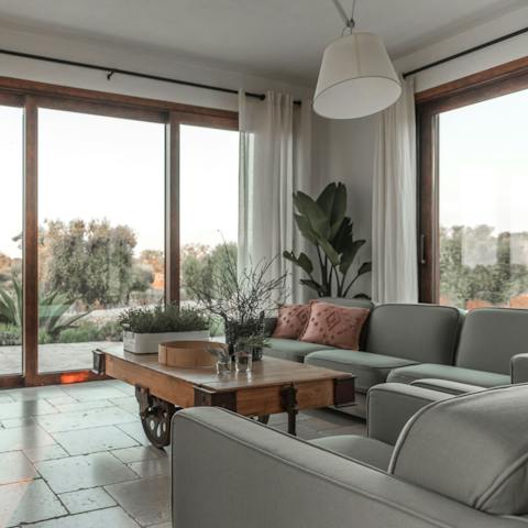 Gather together on the sumptuous sofa to enjoy a movie night