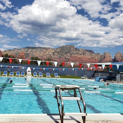 Cool off from the desert sun in the shared swimming pool