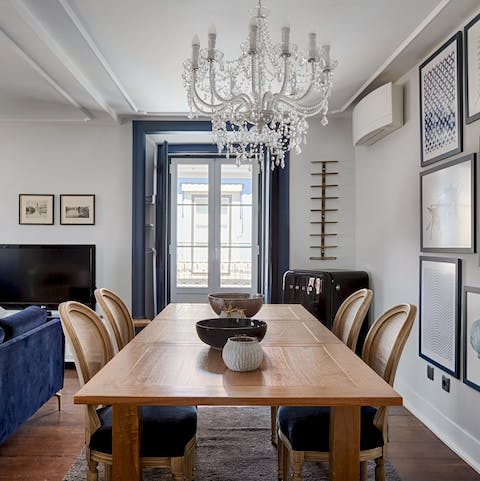 Gather your group for a conversational meal in the elegant dining area