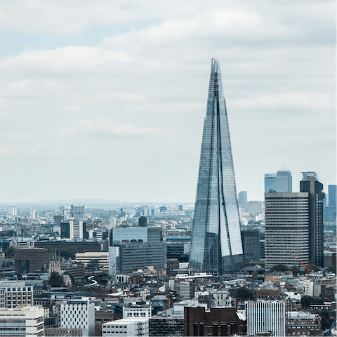 Visit London's towering Shard, a fourteen-minute walk away