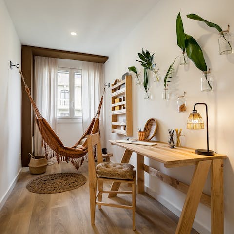 Catch up on work in the study or enjoy some quiet reading in the hammock