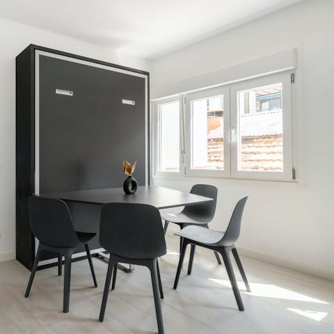 Share breakfasts around the table or sit back for a remote working session