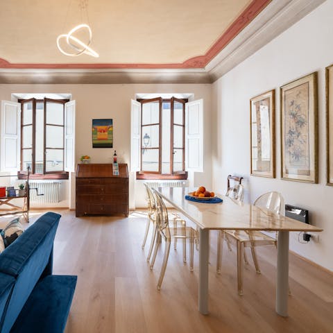 Enjoy a glass of Italian red wine at the dining table