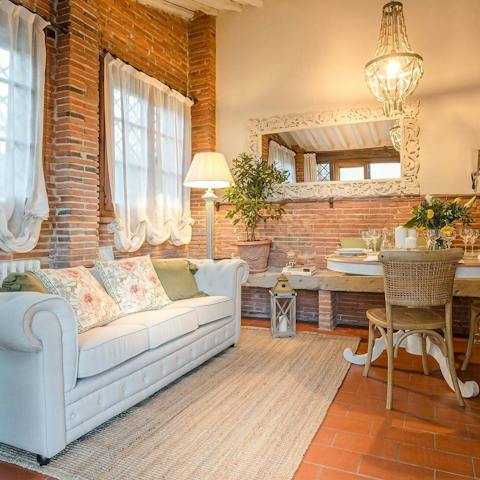 Enjoy the stylish but rustic interior