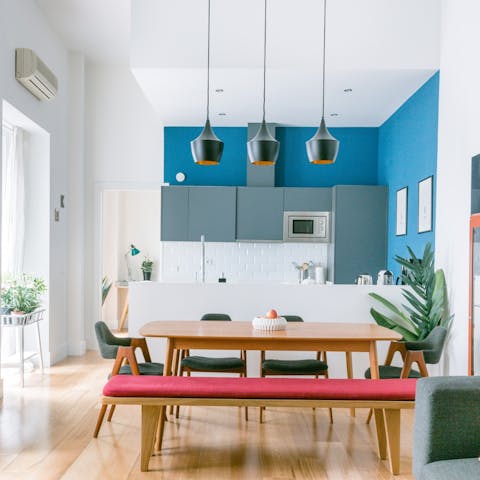 Socialise with friends around the modern dining table