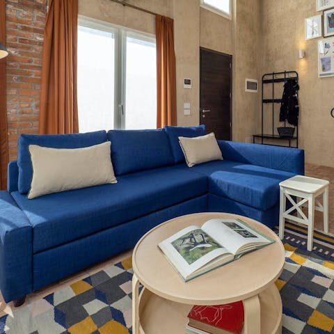Lounge on the sofa with a good book and a strong coffee