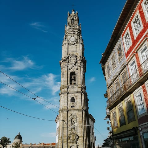Climb Clérigos Tower – one of Porto's most iconic landmarks – just a five-minute walk from home