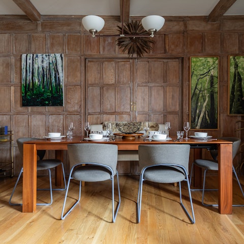 Dine like royalty in the wood-panelled living space