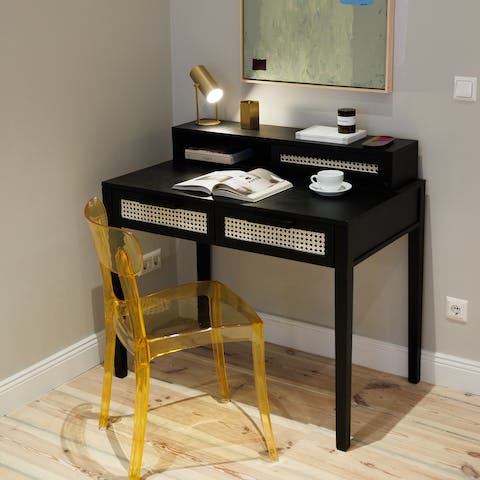 Catch up on work at the dedicated desk area