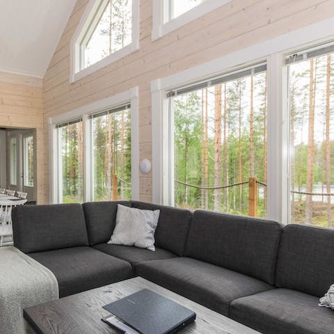 Curl up on the comfy sofa with a hot coffee and a good book